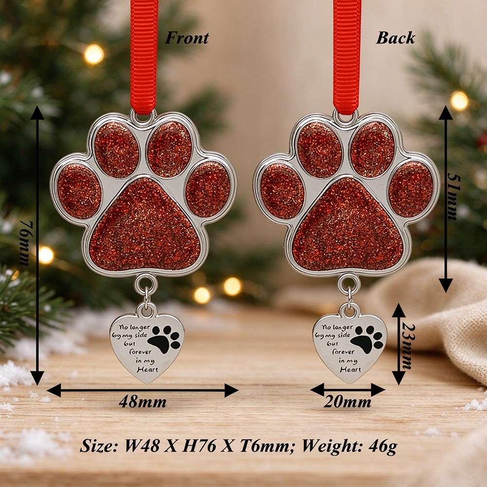 6-1 Paw Print Ornament Size Specification Chart W48xH76xT6mm Custom Paw Print Pet Memorial Sun Catcher