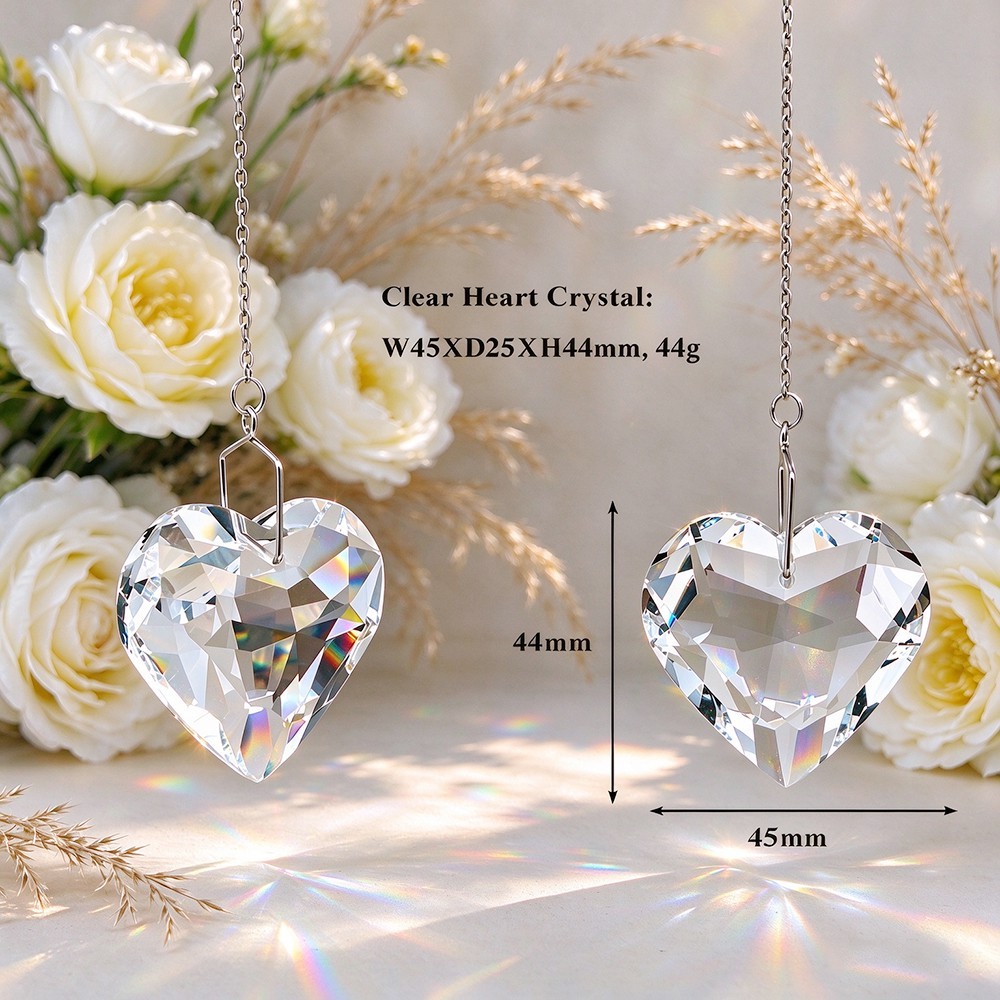 5-1 Clear heart crystal sun catcher size W45xH44mm casting rainbow light Clear Heart Crystal Prism Sun Catcher