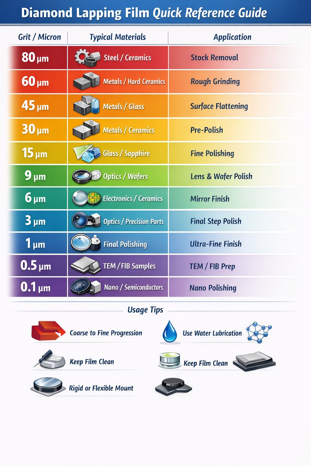 Diamond lapping film reference guide Diamond lapping film reference guide