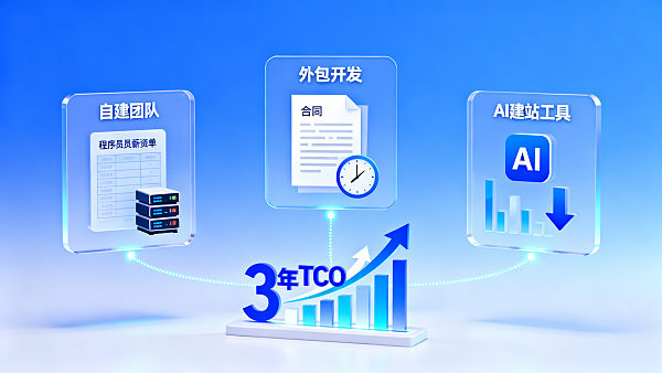 AI 웹사이트 구축 비용 비교: 자체 팀 구축 vs 외주 개발 vs AI 웹사이트 도구, 3년 TCO 계산 결과 놀라움