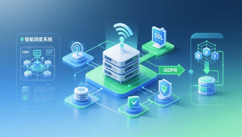 다국어 외무 웹사이트 글로벌 서버 배포 로직 다이어그램: CDN 노드 선택부터 GDPR 규정 경로까지