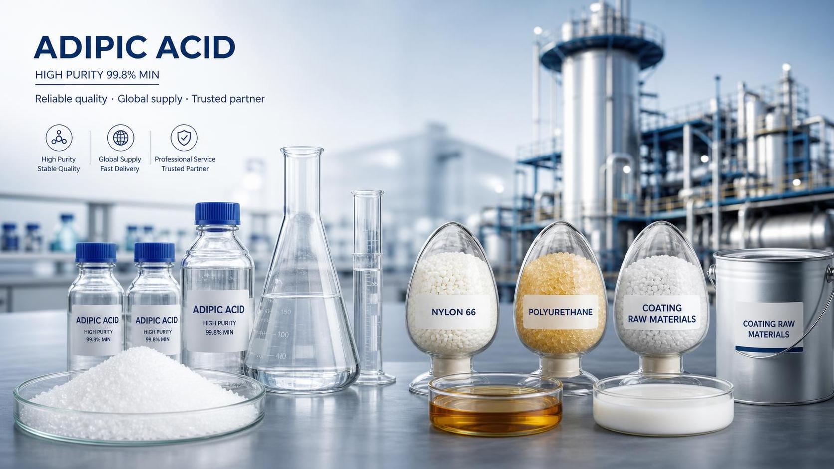 Usos del ácido adípico y grados de pureza para formulaciones industriales