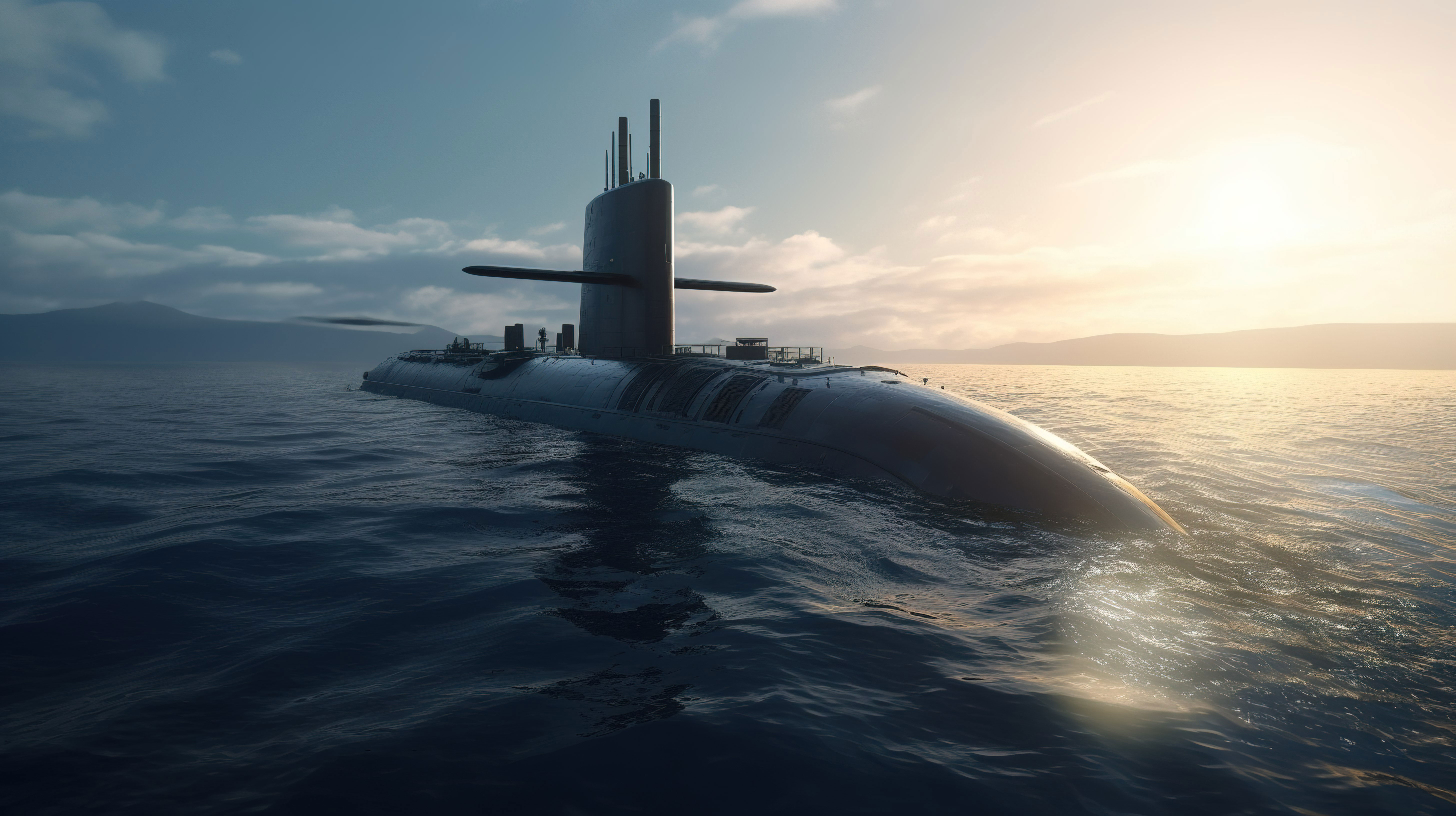 千库网_军事潜艇攻击训练-3d-在海面上渲染_背景编号6682880