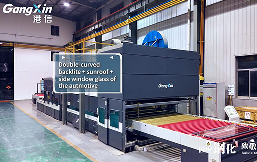 Línea de producción de ventanas laterales de vehículos con doble curva