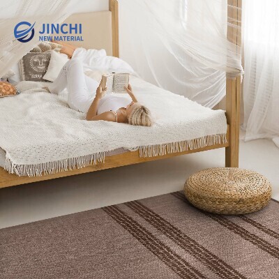 Brown striped bohemian style vinyl rug
