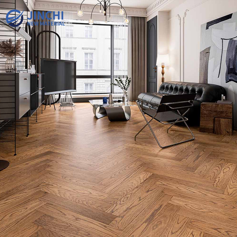 Teak-Stained Oak Herringbone Flooring