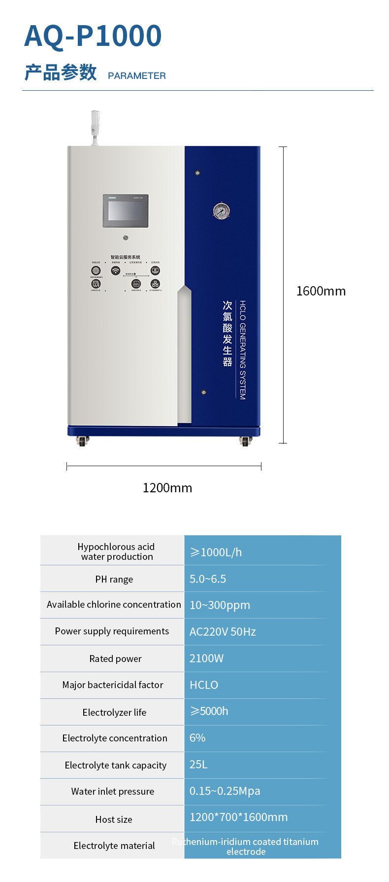 次氯酸P1000产品参数
