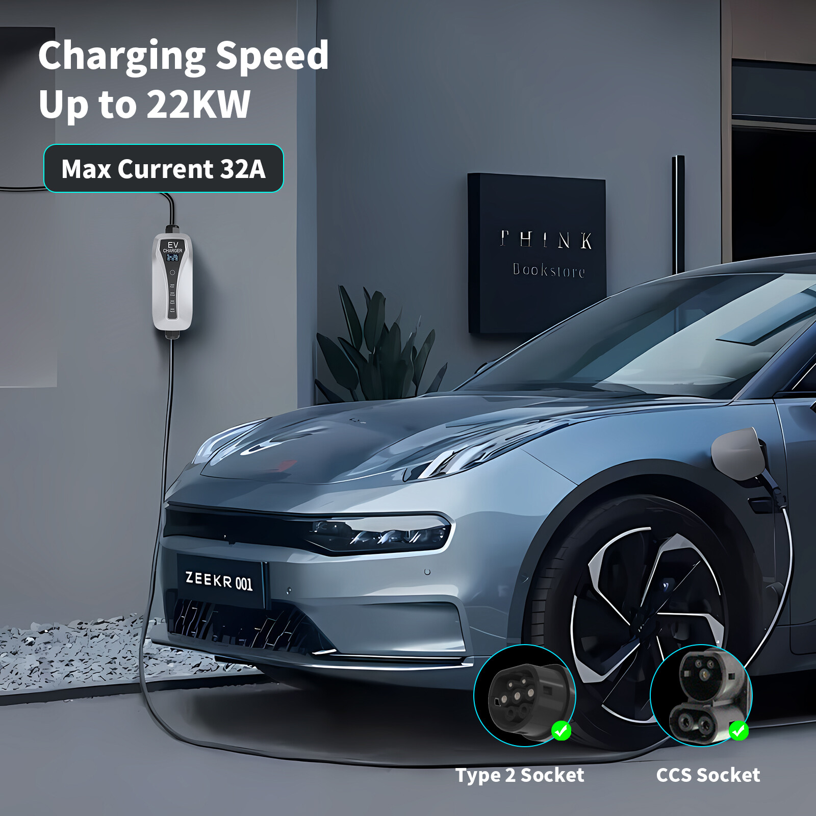 Type 2 22kw 3 phase Portable EV Charger