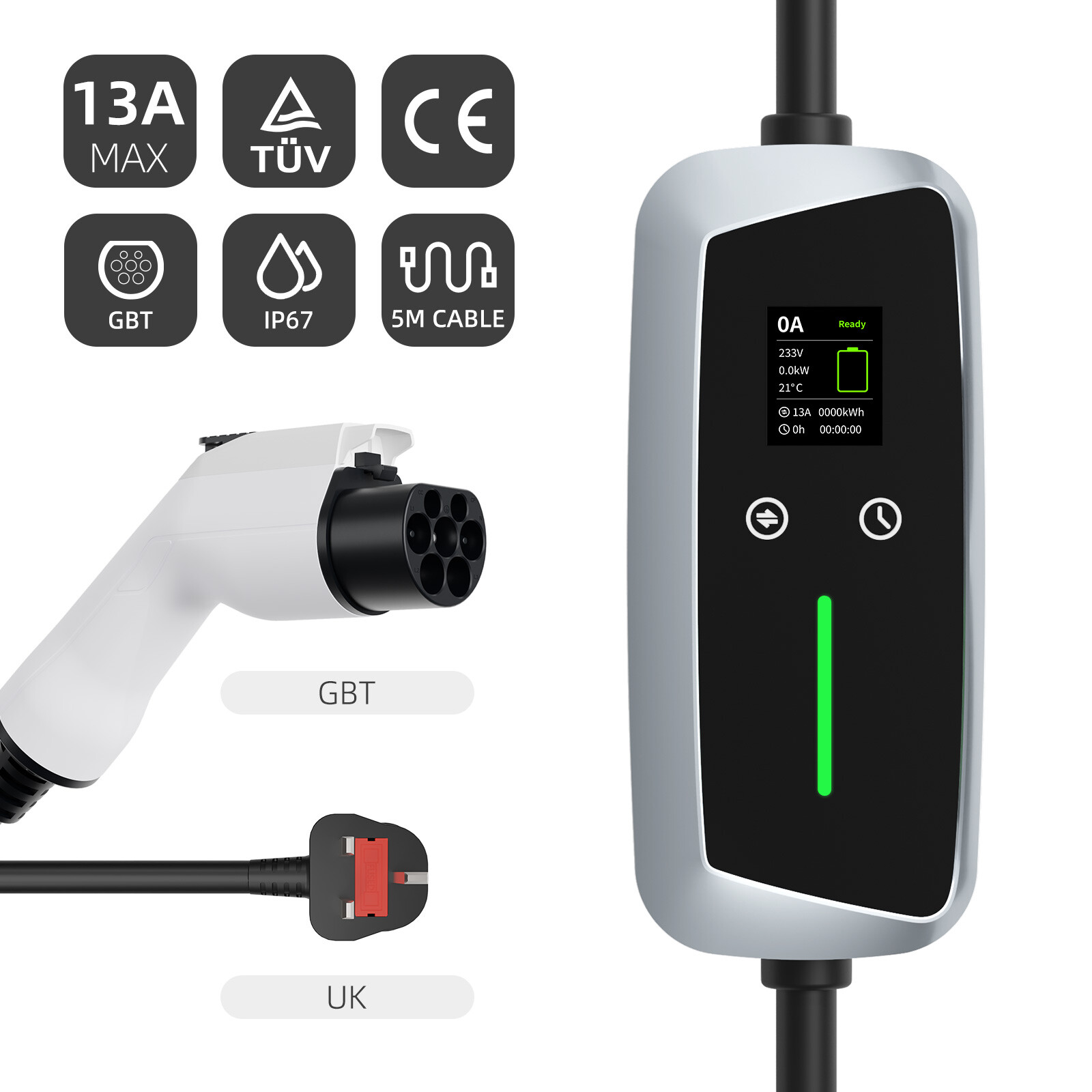 GBT Portable EV Charger 7.4kw with LCD Screen