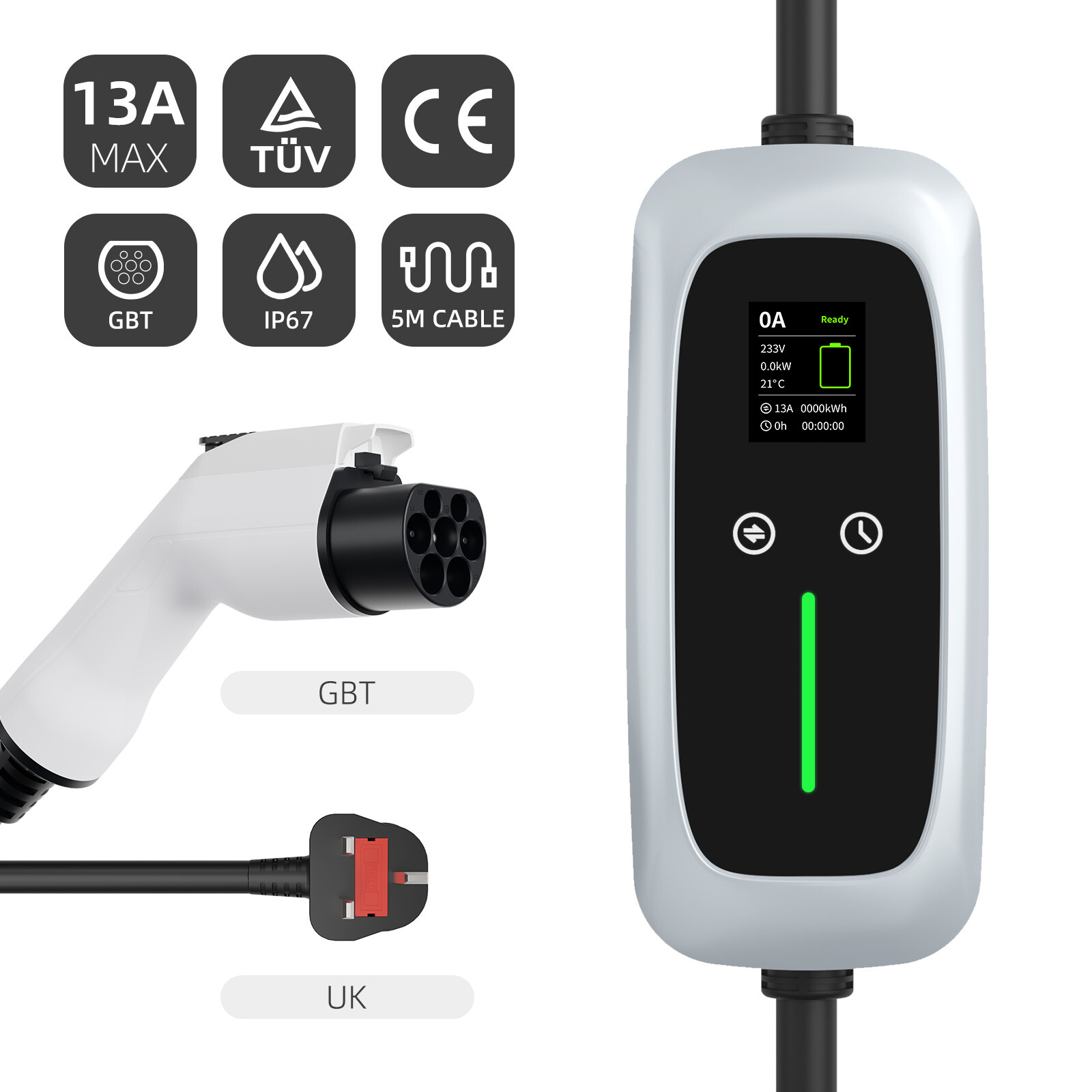 GBT Portable EV Charger 7.4kw with LCD Screen