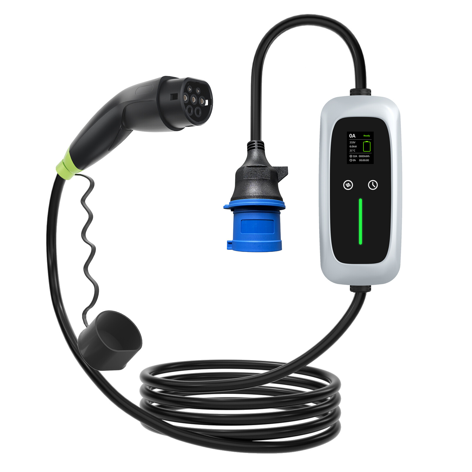 Type 2 Portable EV Charger 7.4kw with LCD Screen