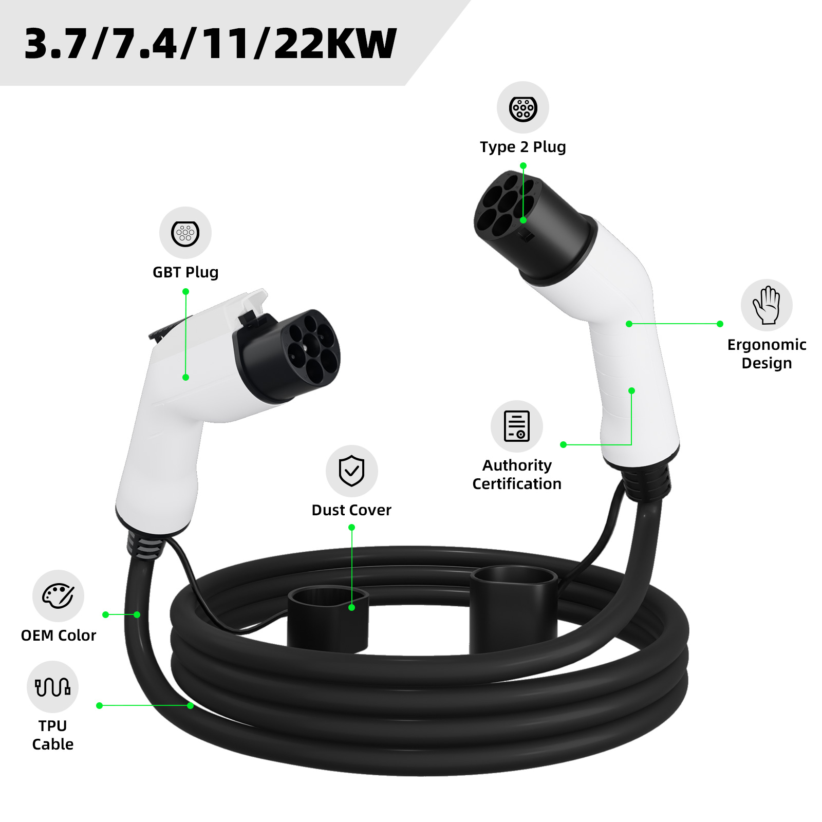 Type 2 to GBT EV Charging Cable