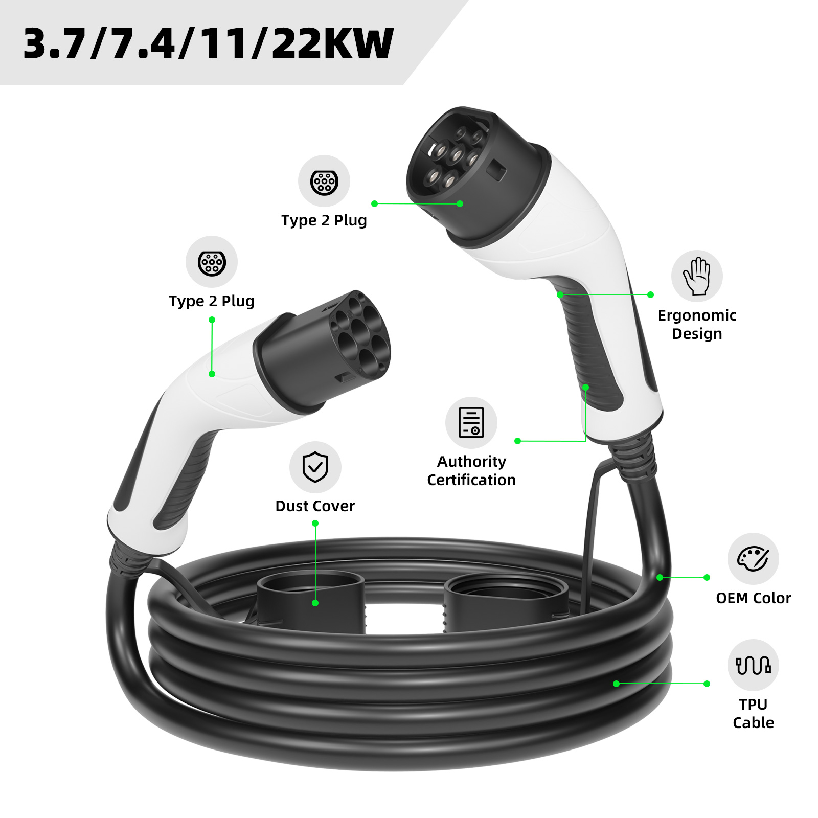 EVSEClub G2.0 Type 2 to Type 2 EV Charging Cable