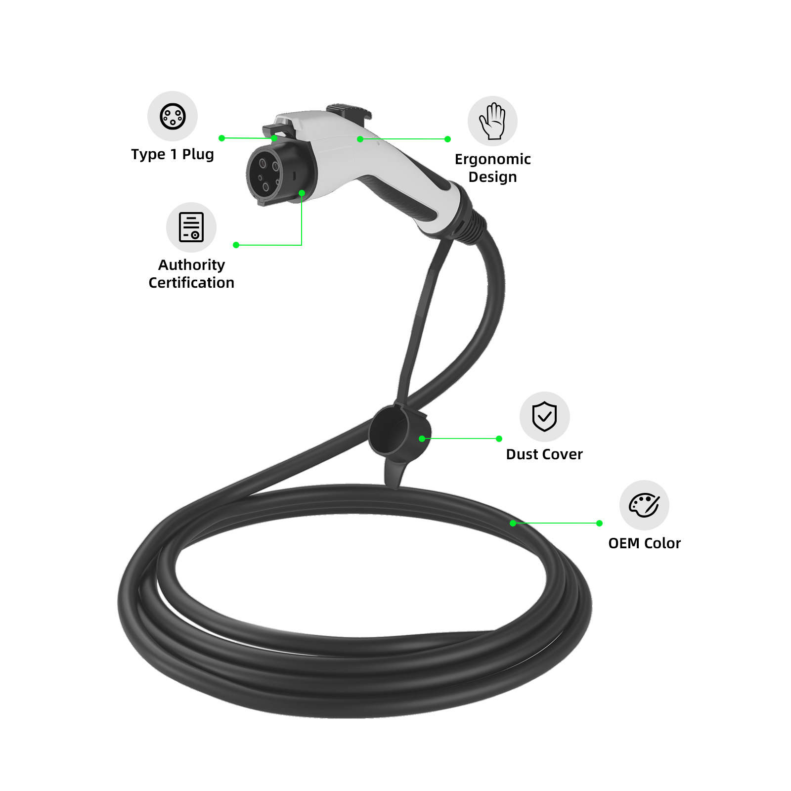 EVSEClub G2.0 Type 1 to open end EV Cable EVSEClub G2.0 Type 1 to open end EV Cable