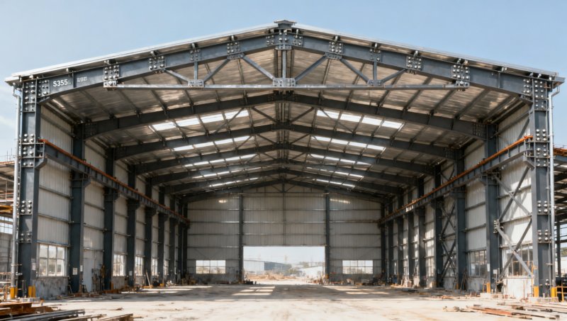 Which structural steel grades suit a long-span building frame?