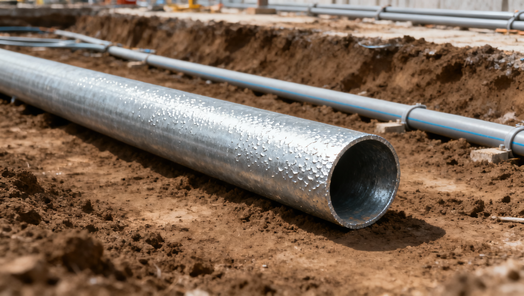 What minimum zinc coating weight is required for hot diped-galvanized pipe used in buried telecom ducts?