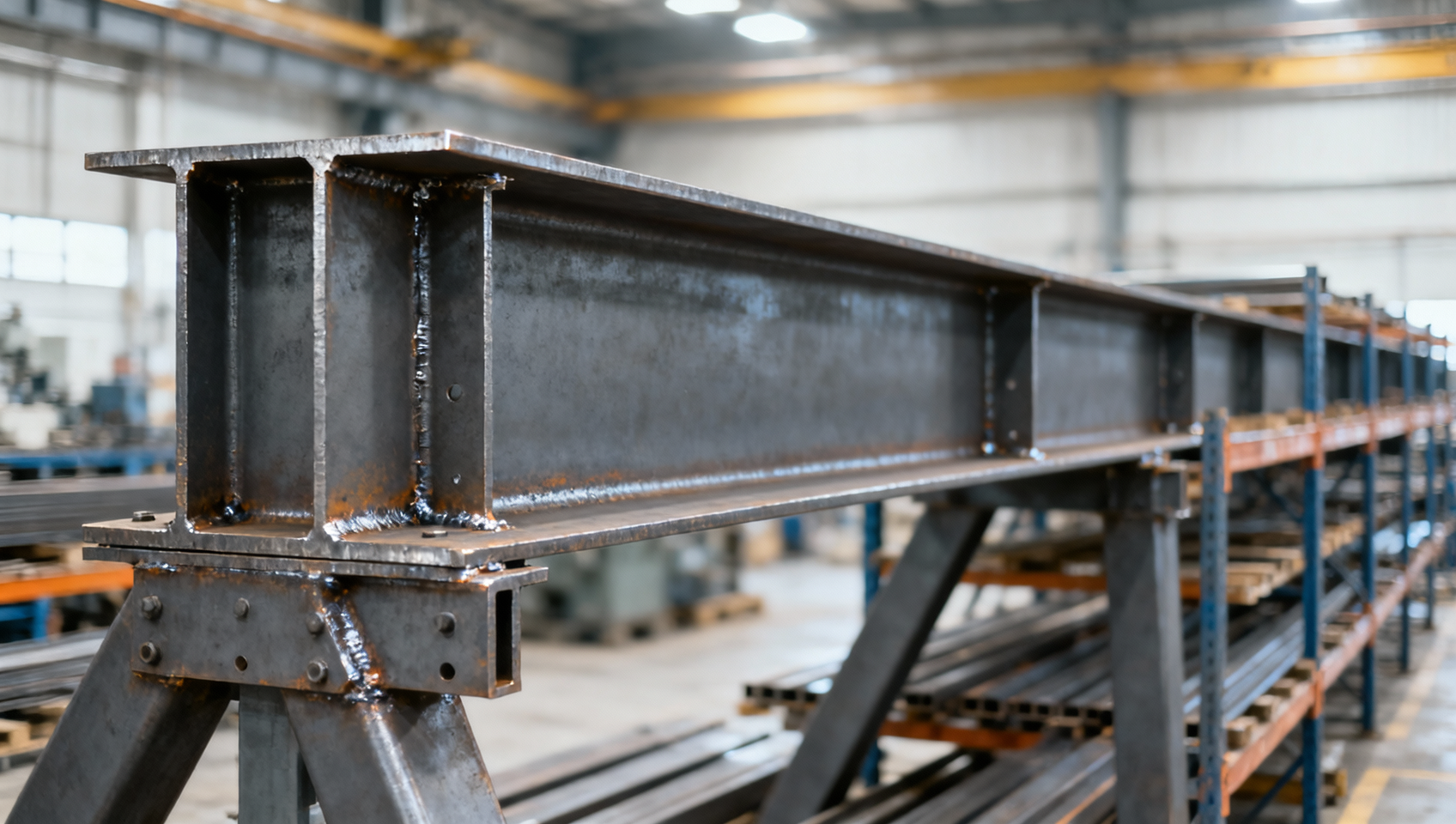 When does an A36 carbon steel I-beam suit a welded support frame?