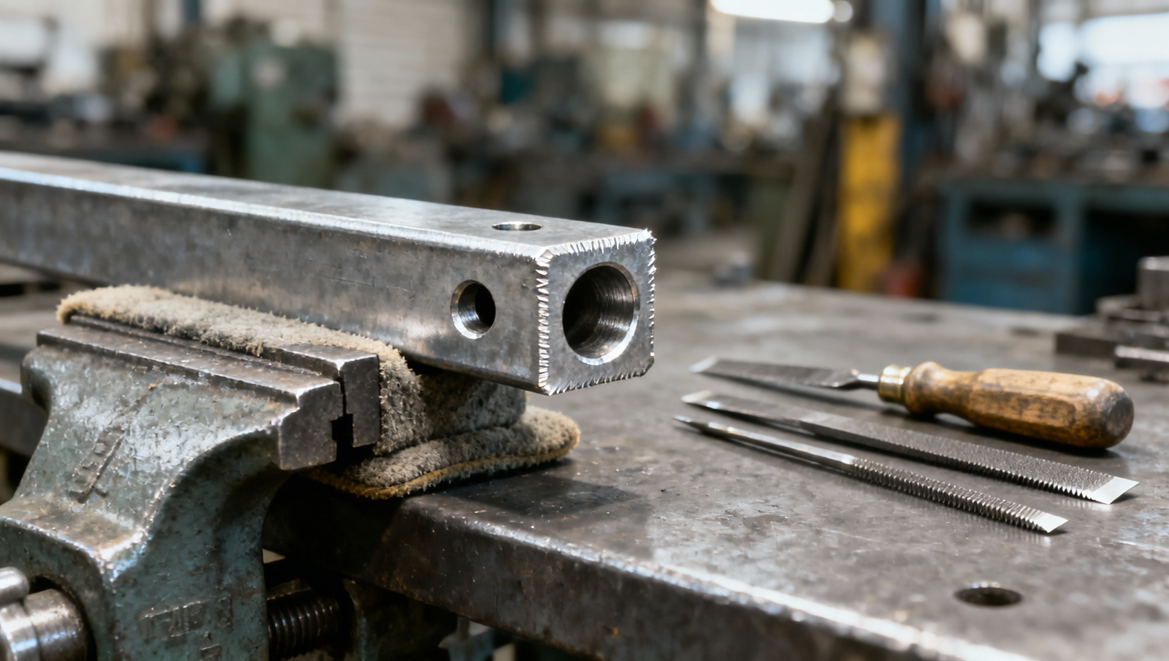 How to remove sharp burrs from an L-bar with holes before assembly