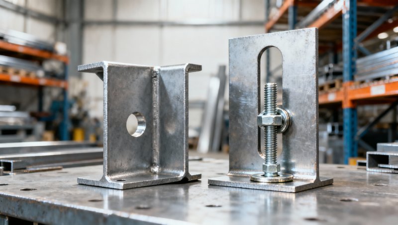 Round or slotted holes in steel angles for adjustable connections? Round or slotted holes in steel angles for adjustable connections?