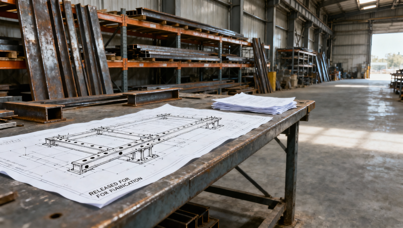 What must be approved before structural steel fabrication begins?