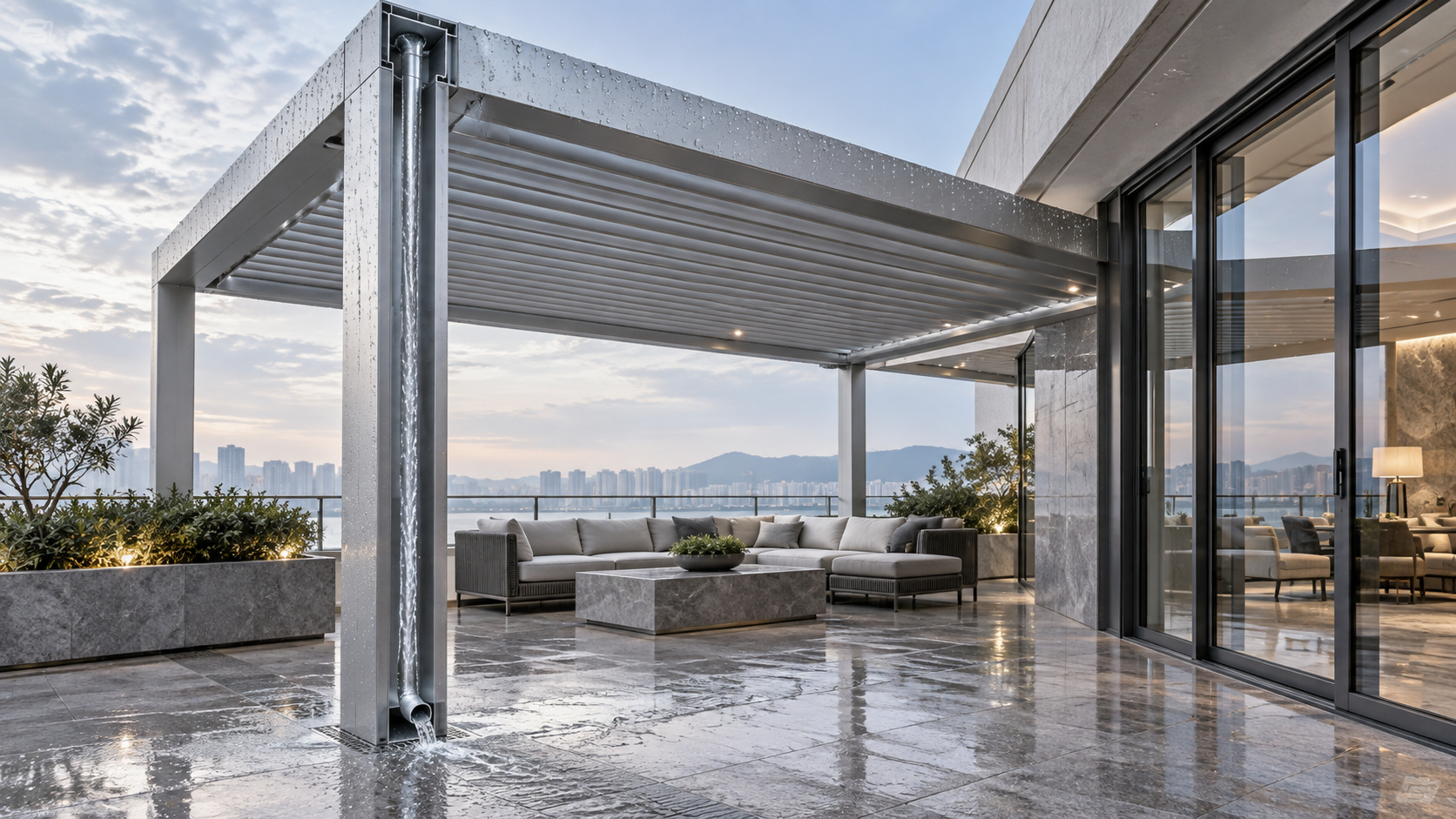 How an Aluminum Louver Roof Controls Sunlight and Drains Rainwater