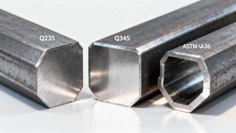 ¿Cómo se compara el acero Q235 con el Q345 y el ASTM A36 en resistencia a la fluencia, soldabilidad y costo para marcos de edificios de mediana altura?