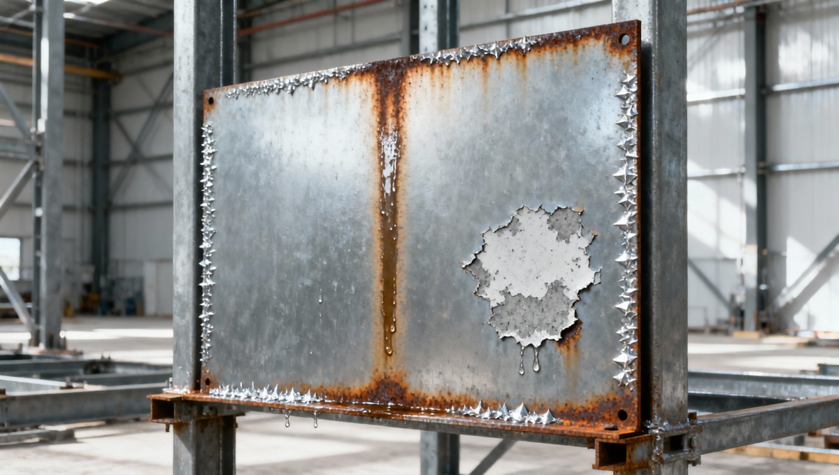 Galvanised steel sheet rust streaks after installation: moisture trapping vs. zinc spalling