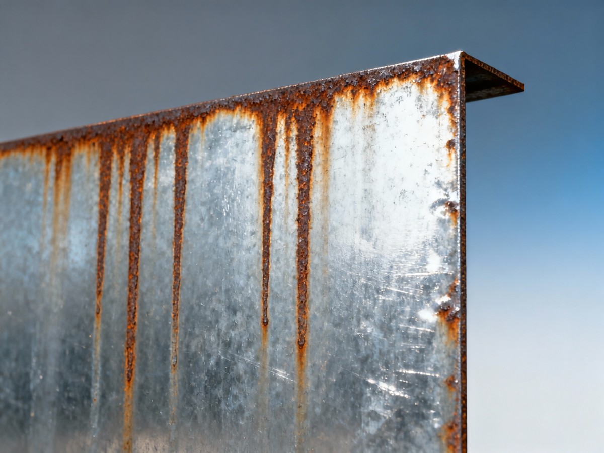 Galvanised steel sheet rust streaks after installation: moisture trapping vs. zinc spalling
