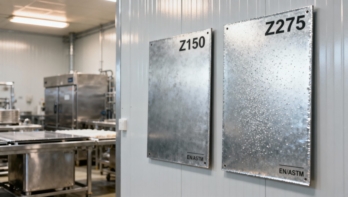 Resultados do teste de névoa salina da chapa de aço Z150 versus Z275 para revestimento de instalações de processamento de alimentos