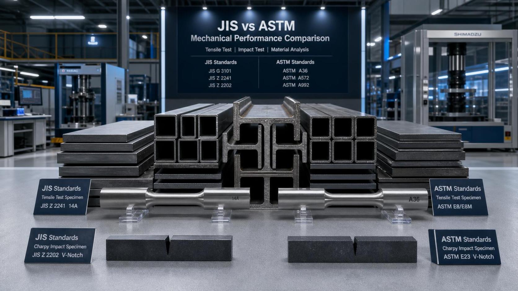 Como o aço JIS difere do aço ASTM nas propriedades mecânicas