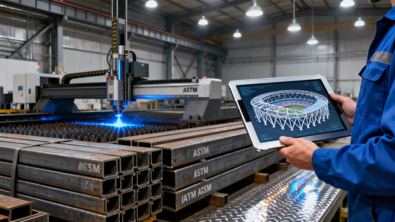How advanced modeling improves steel structure construction efficiency for stadium projects كيف تعمل النمذجة المتقدمة على تحسين كفاءة بناء الهياكل الفولاذية لمشاريع الاستادات