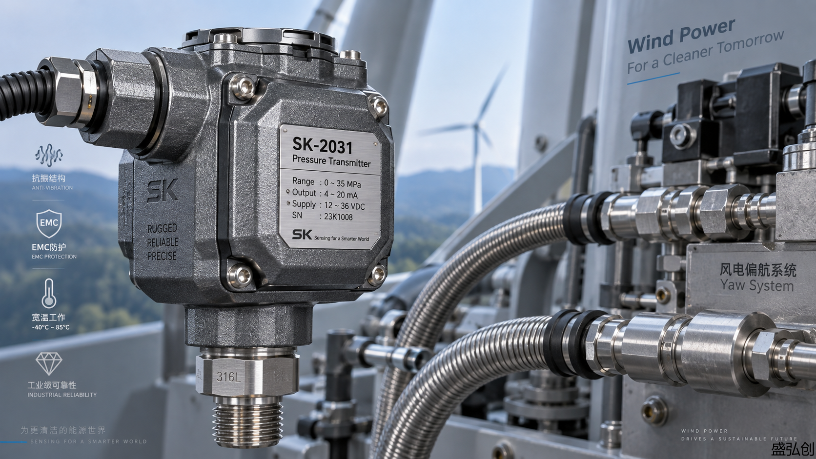 SK-2031压力变送器在风电偏航系统中的抗振动设计原理与EMC防护实测数据