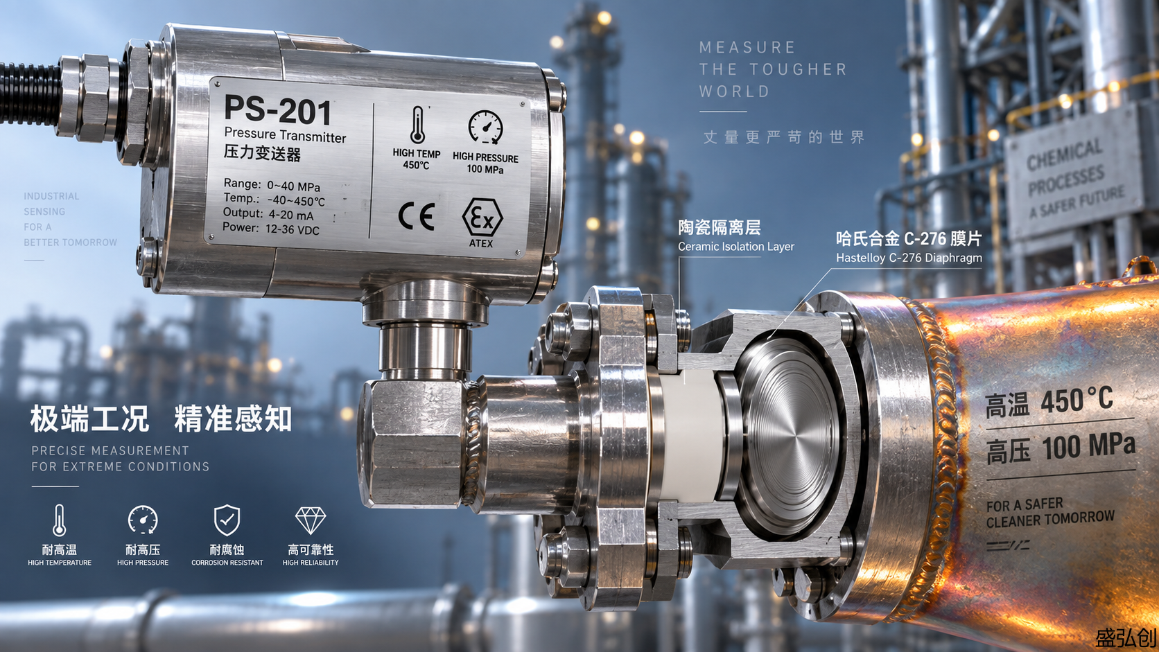 PS-201压力变送器选型指南：化工管道高温高压工况下如何匹配量程与精度？