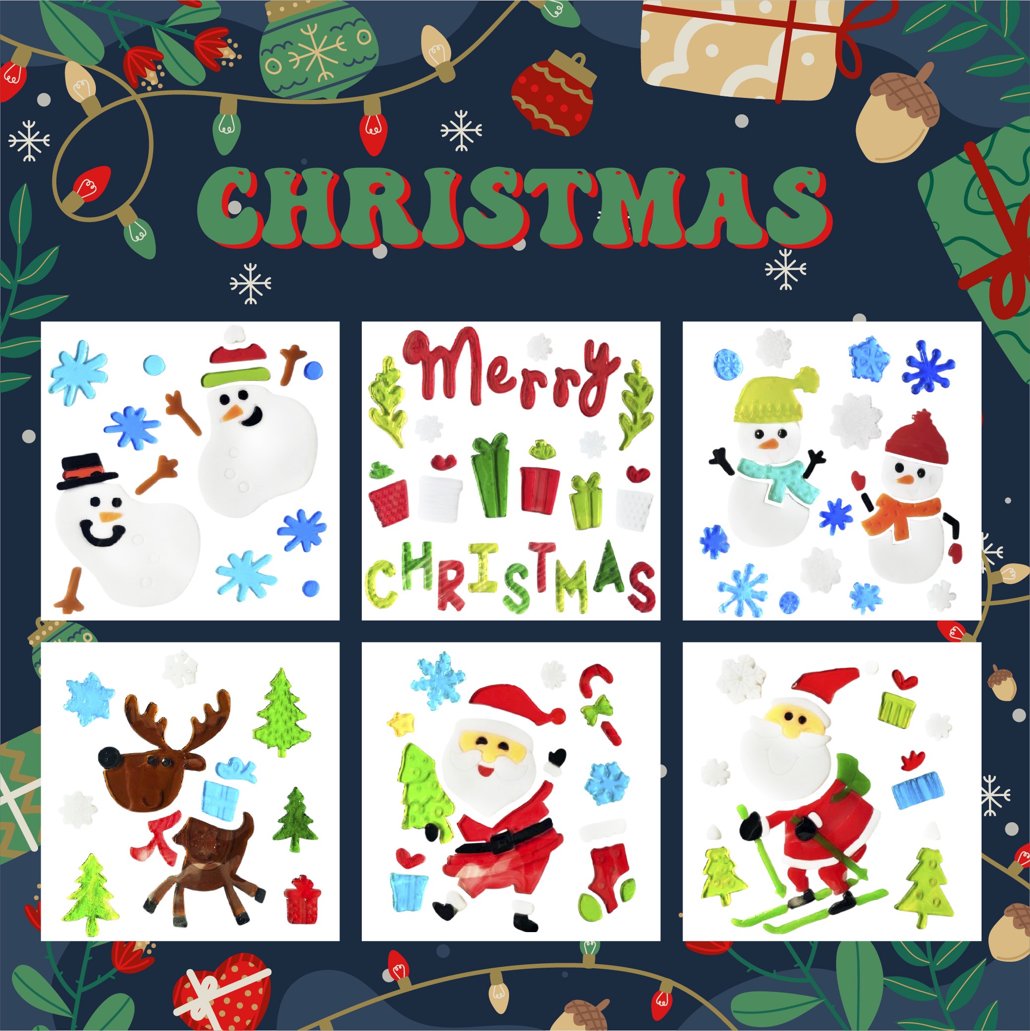 Christmas Gel Window Clings - Xmas Santa Claus Snowman Snowflake Penguin Christmas Tree Gift Window Stickers for Kids Christmas Gel Window Clings - Xmas Santa Claus Snowman Snowflake Penguin Christmas Tree Gift Window Stickers for Kids