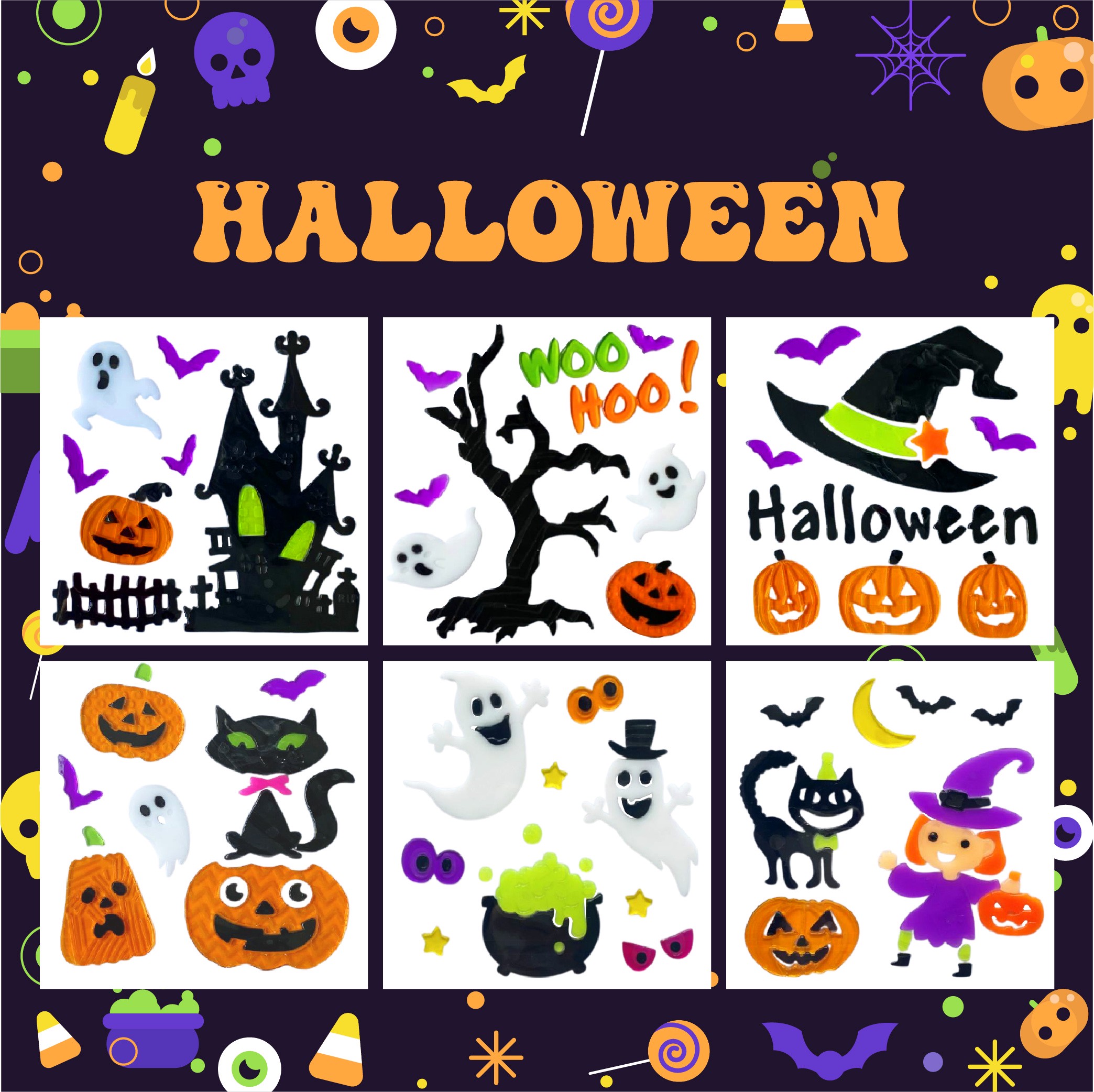 Halloween Window Gel Clings Ghost Pumpkin Bat Witch Cat Boo Blood Decal Stickers for Halloween Home Party Window Decorations Halloween Window Gel Clings Ghost Pumpkin Bat Witch Cat Boo Blood Decal Stickers for Halloween Home Party Window Decorations