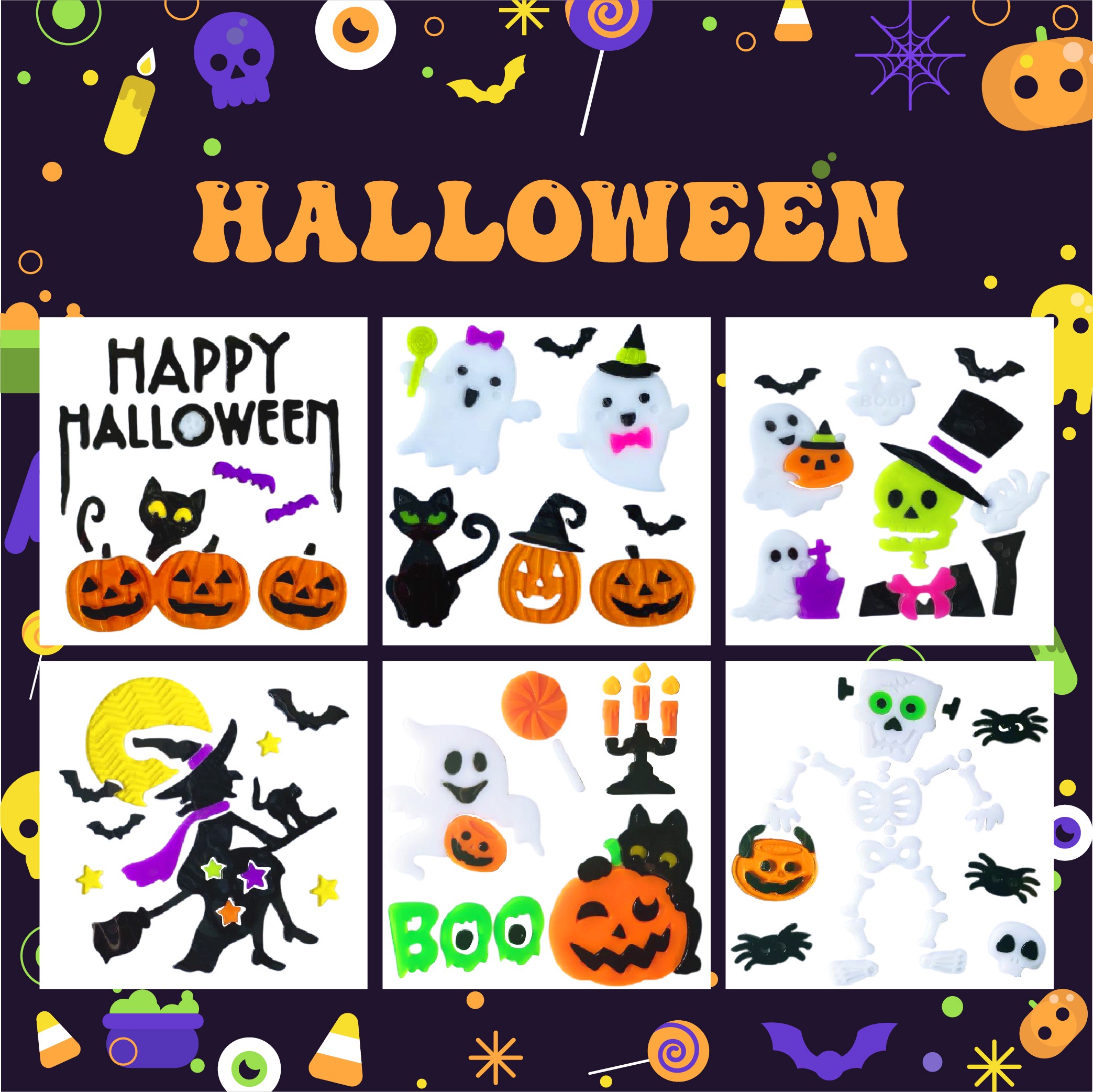 Halloween Window Gel Clings Ghost Pumpkin Bat Witch Cat Boo Blood Decal Stickers for Halloween Home Party Window Decorations Halloween Window Gel Clings Ghost Pumpkin Bat Witch Cat Boo Blood Decal Stickers for Halloween Home Party Window Decorations