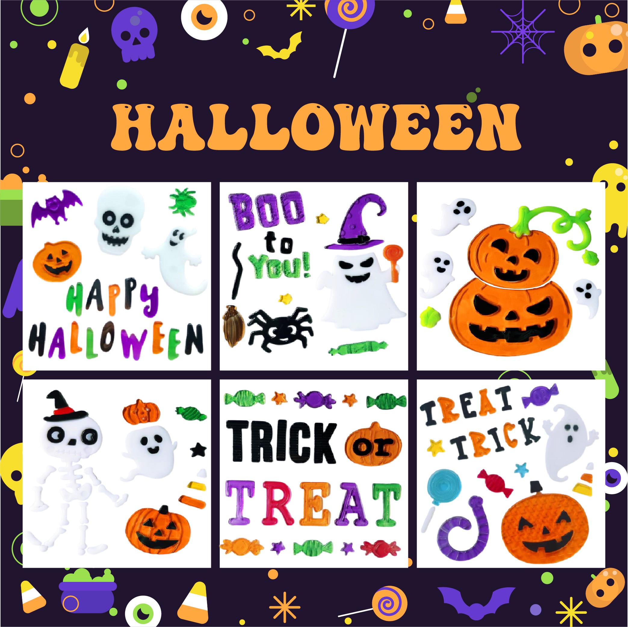 Halloween Window Gel Clings Ghost Pumpkin Bat Witch Cat Boo Blood Decal Stickers for Halloween Home Party Window Decorations Halloween Window Gel Clings Ghost Pumpkin Bat Witch Cat Boo Blood Decal Stickers for Halloween Home Party Window Decorations