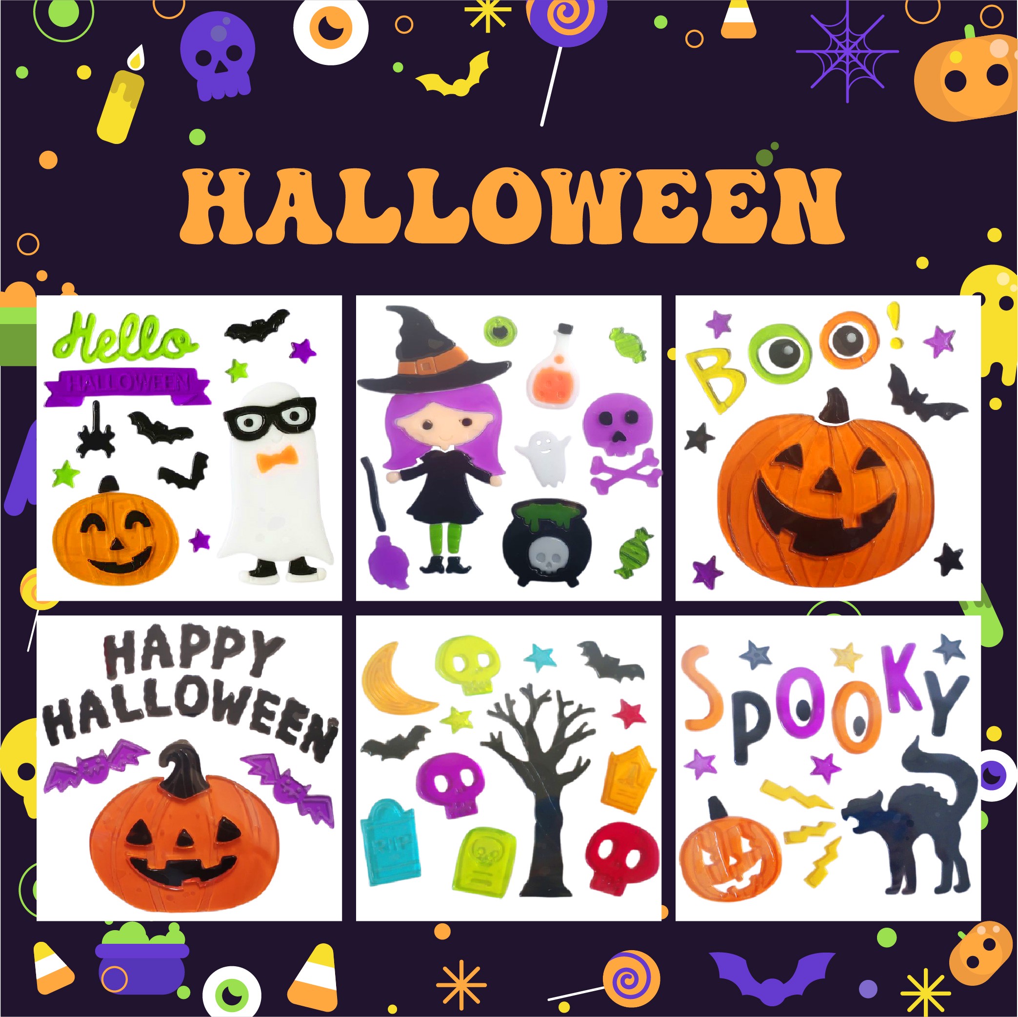 Halloween Window Gel Clings Ghost Pumpkin Bat Witch Cat Boo Blood Decal Stickers for Halloween Home Party Window Decorations Halloween Window Gel Clings Ghost Pumpkin Bat Witch Cat Boo Blood Decal Stickers for Halloween Home Party Window Decorations