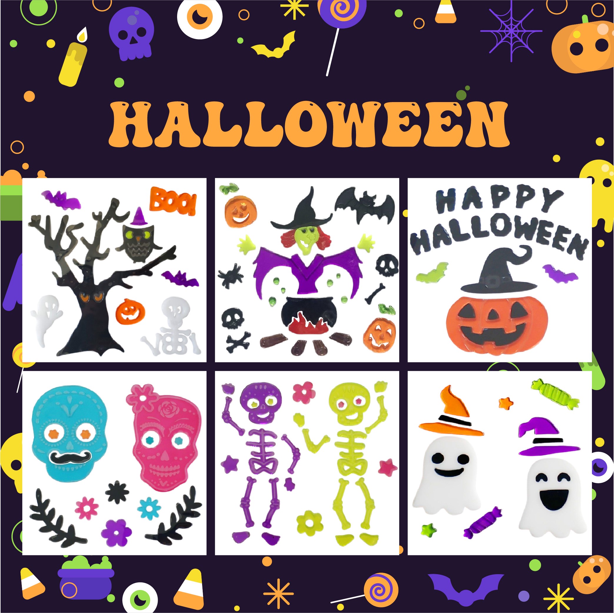 Halloween Window Gel Clings Ghost Pumpkin Bat Witch Cat Boo Blood Decal Stickers for Halloween Home Party Window Decorations Halloween Window Gel Clings Ghost Pumpkin Bat Witch Cat Boo Blood Decal Stickers for Halloween Home Party Window Decorations