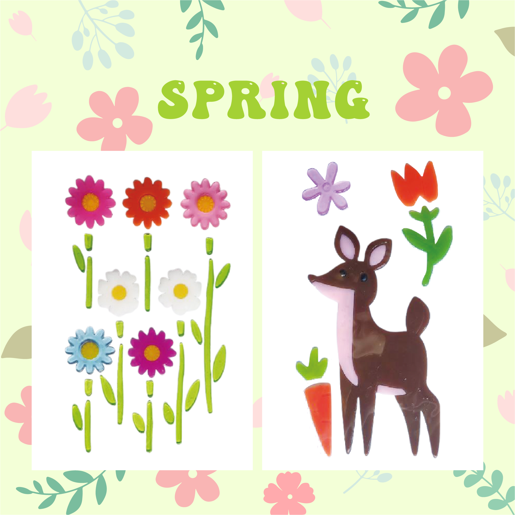 Spring Window Clings Gel, Jelly Window Stickers for Glass Refrigerators Home, Welcome Spring Window Decorations - Flowers Butterflies Bird, Kids‘ Love
