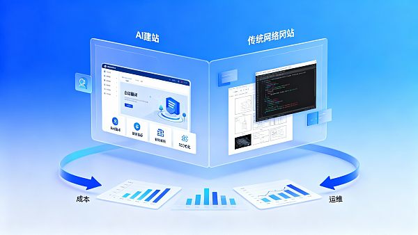 AI 建站和传统网站建设有什么区别?成本、交付与运维对比 Quelle est la différence entre la création d'un site web par l'IA et la création d'un site web traditionnel ? Comparaison des coûts, de la livraison et de l'exploitation