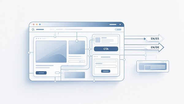 Quelle est la procédure générale pour la création d'un site web multilingue pour le commerce extérieur ? La structure des pages et le changement de langue doivent-ils être effectués simultanément ?