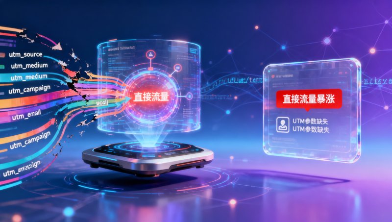 L'outil d'analyse du trafic du site affiche une 'augmentation soudaine du trafic direct', probablement due à la perte des paramètres UTM entraînant une confusion dans l'attribution