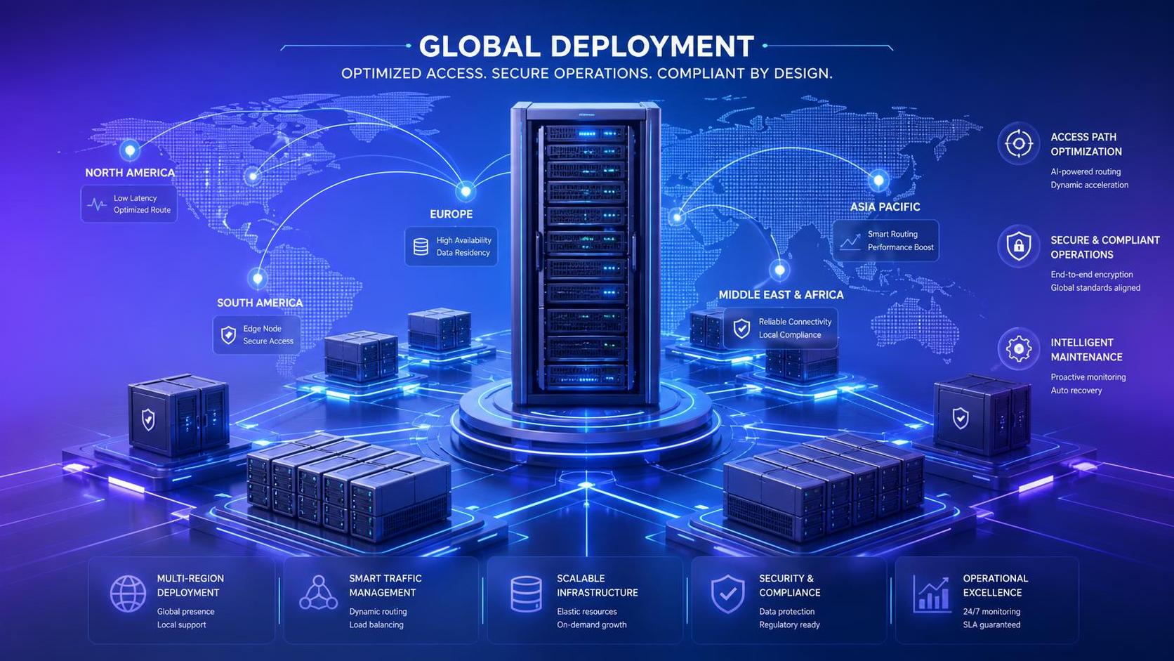 ¿Cómo definir una solución de implementación de servidores globales? Primero hay que considerar la velocidad de acceso, el cumplimiento normativo y los costes de operación y mantenimiento ¿Cómo definir una solución de implementación de servidores globales? Primero hay que considerar la velocidad de acceso, el cumplimiento normativo y los costes de operación y mantenimiento