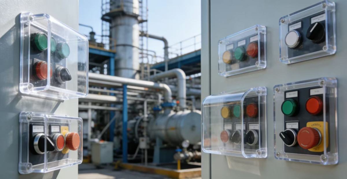 Acrylic high-transparency protection, industrial button safety barrier