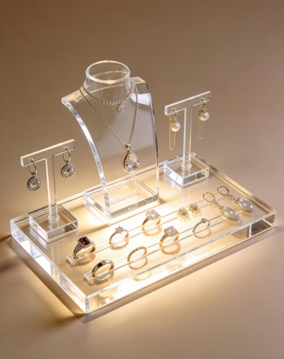 亚克力珠宝展示架1 Jewelry store display is amazing! Acrylic display rack makes diamonds look so gorgeous
