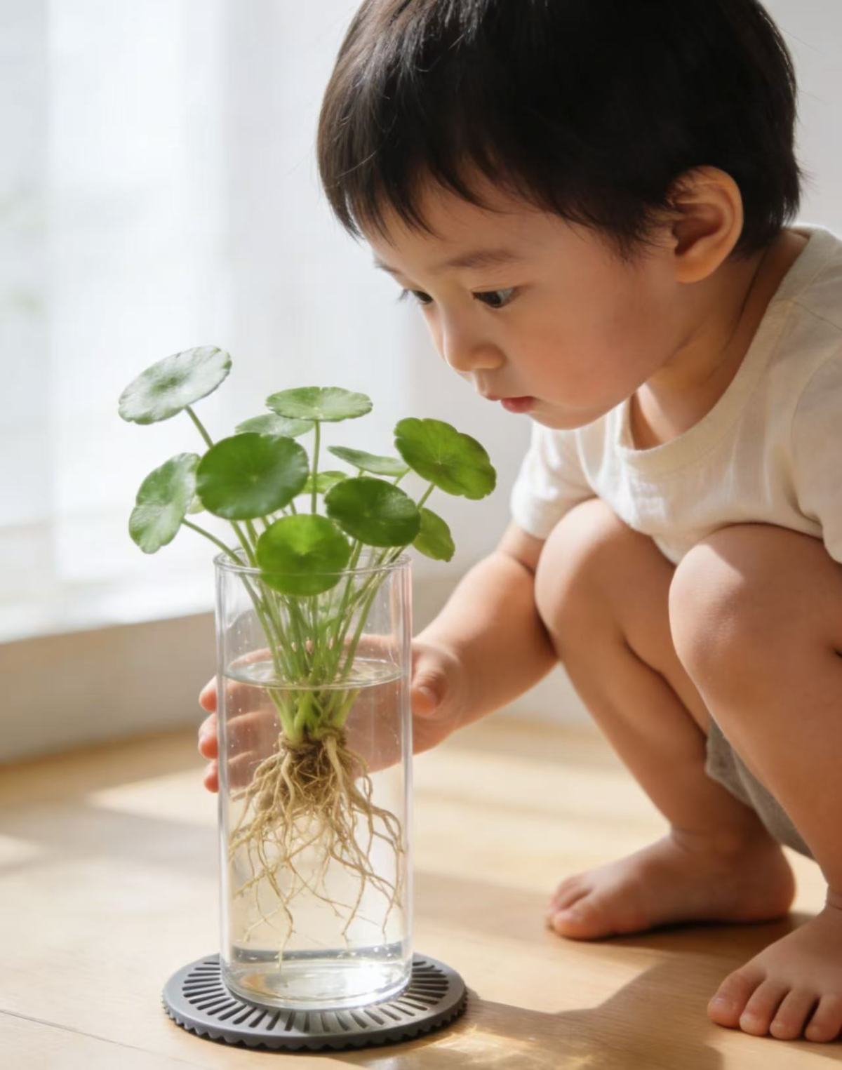 Caring for flowers with children, the vase is safe and beautiful