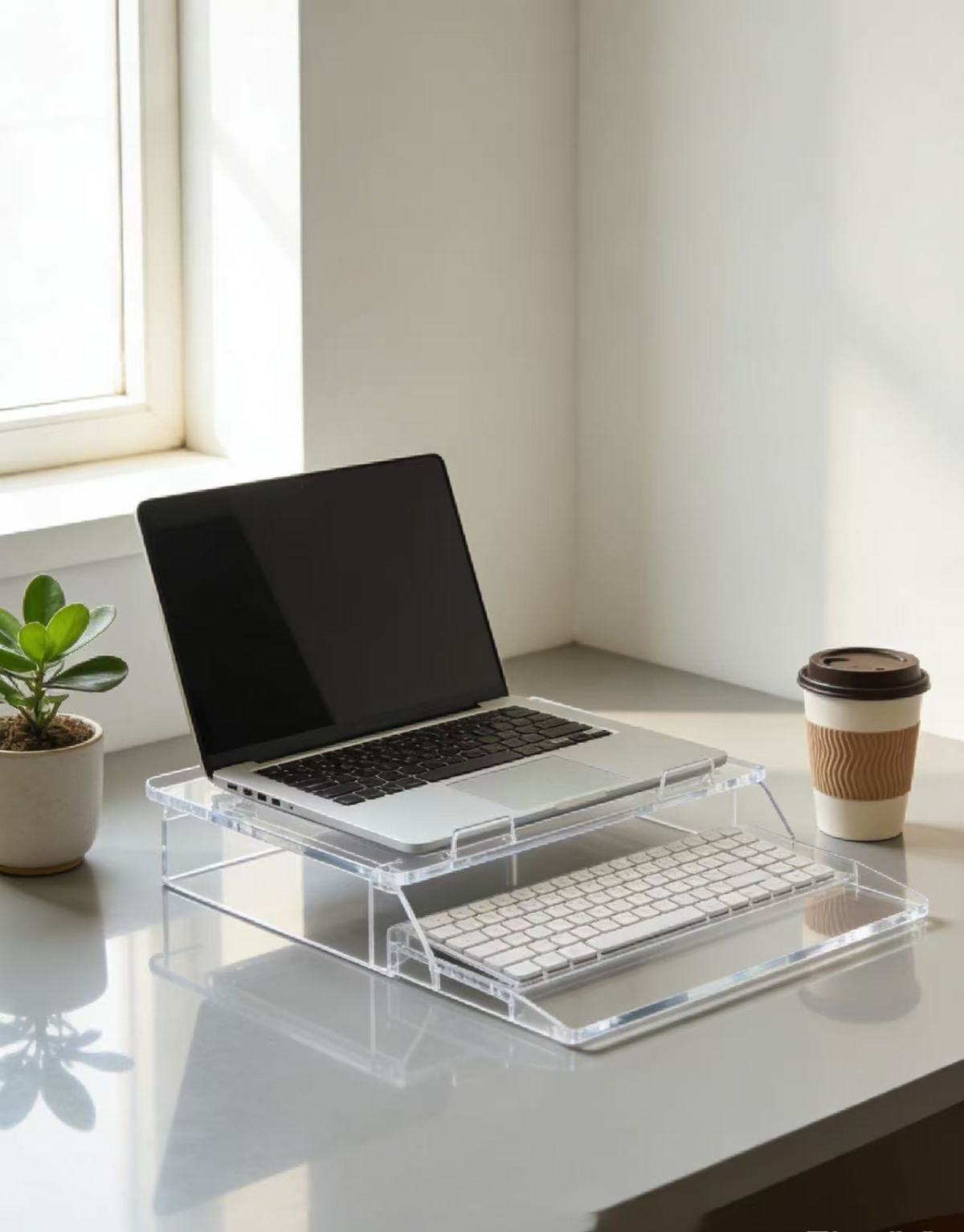 Acrylic keyboard stand: wrist guard for a clean desktop surface