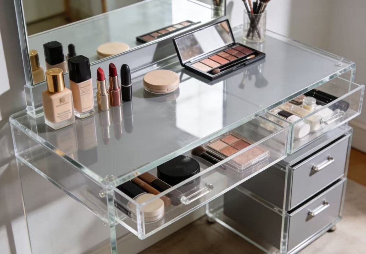 亚克力透明化妆桌2 Pragmatists rejoice! The 'Hidden Storage Technique' of Acrylic Makeup Tables