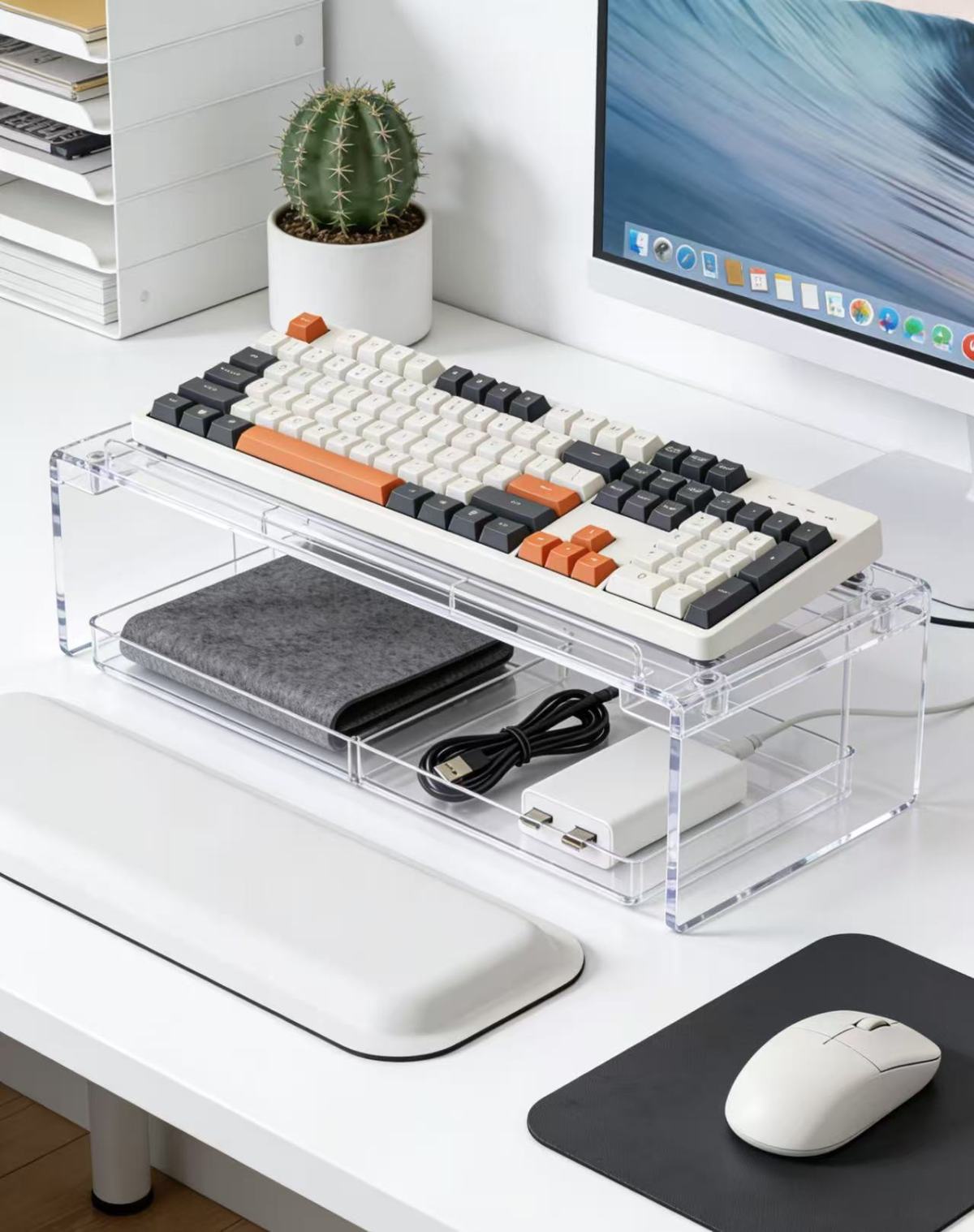 亚克力键盘架2 Acrylic Keyboard Stand: Waist-Protection and Space-Saving Dual Features